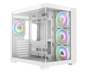 CiT Vision White ATX PC Gaming Cube - Dual Tempered Glass Panels, Includes 4x 120mm Tornado Dual-Ring Infinity ARGB Fans & PWM Hub, 360mm Water Cooling Support, Desktop Computer Chassis | White