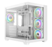 CiT Vision White Dual Tempered Glass Panelling ATX PC Gaming Cube with 6-Port PWM Fan Controller and 4 x CiT Tornado Infinity 120mm ARGB Dual-Ring Fans Included