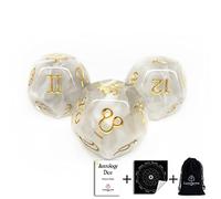 Citadel Black Astrology Divination Dice - 3x12 Sided, Polyresin, Dark with Gold Accents, Includes Instruction Booklet, Divination Cloth, & Velvet Drawstring Bag