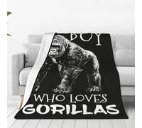 citari Just A Boy Who Loves Gorillas Blanket Funny Gorilla Decor Throw Blanket Gifts for Girls Boys Lovers Super Warm Soft Plush Lightweight Fleece Flannel Blankets for Kids Adults Men Women 50"X40"