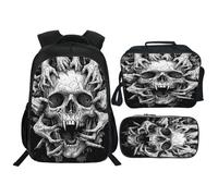 Citari Skull Backpack Set for Boys Girls 3PCS Cool Horrible Gothic School Bag with Lunch Box Pencil Case Kids Backpacks Toddler Elementary Bookbag 16 Inch