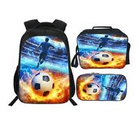 Citari Soccer Backpack Set for Boys Girls 3PCS Sports Balls School Bag with Lunch Box Pencil Case Kids Backpacks Toddler Elementary Bookbag 16 Inch