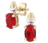 Citerna 9ct Two-Tone Gold Gemstone Stud Earrings for Women - Natural Oval Cut Birthstone Solitaire - Italian Handcrafted Jewellery - UK Hallmarked 375 Real Gold