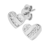 Citerna 9ct White Gold Heart Stud Earrings with CZ Stones
