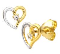 Citerna 9ct Yellow and White Gold Cubic Zirconia Heart Stud Earrings
