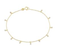 Citerna 9ct Yellow Gold Cubic Zirconia Charm Bracelet for Women | Eleven bezel-set white stones dangle from a 19 cm trace chain with spring-ring clasp, 375 fineness and Italian workmanship