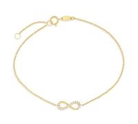 Citerna 9ct Yellow Gold CZ Infinity Bracelet for Women, Adjustable 17-19cm | Seventeen 1mm white stones in a pave-set loop - with trace chain - spring ring clasp - 0.91g weight