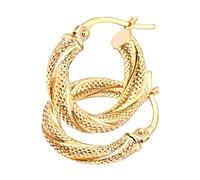 Citerna 9ct Yellow Gold Diamond Cut Twisted Hoop Earrings for Women - 10mm Italian Crafted Textured Creoles - UK Hallmarked 375 Purity Real Gold - Lightweight Hinged Jewellery - Gift Box Included