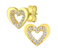Citerna 9ct Yellow Gold Heart Earrings with CZ Stones