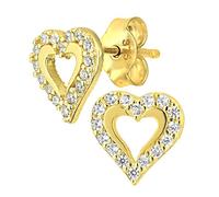 Citerna 9ct Yellow Gold Heart Stud Earrings Set with CZ Stones