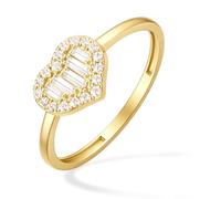 Citerna 9ct Yellow Gold Ring for Women - Sparkling Cubic Zirconia Baguette and Round Heart Cluster Ring 0.25ct, Real Gold Italian Made Jewelry (L)