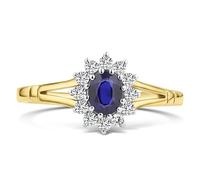Citerna 9ct Yellow & White Gold Gemstone with Cubic Zirconia Halo Cluster Ring for Women - Italian Handcrafted Two-Tone, Elegant & Timeless Design - UK Hallmarked Real Gold - Gift Box Included