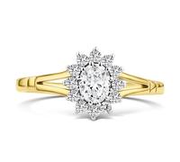 Citerna 9ct Yellow & White Gold Gemstone with Cubic Zirconia Halo Cluster Ring for Women - Italian Handcrafted Two-Tone, Elegant & Timeless Design - UK Hallmarked Real Gold - Gift Box Included