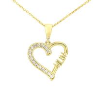 Citerna Women's 9ct Yellow Gold Cubic Zirconia MUM Heart Pendant Necklace with 46cm Chain - Elegant Luxury Necklace for Mother’s Day or Everyday Wear