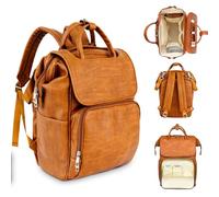 Citi Collective Explorer Brown Diaper Bag Backpack - Vegan Leather Diaper Bag with Shoulder Strap, Insulated Bottle Pockets, Changing Pad, Stroller Clip- Versatile Diaper Bag for Baby