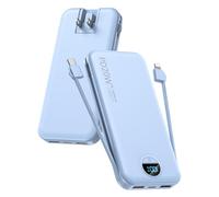 citicr Portable Charger 10000mAh PD20W w/Built-in Cables & Wall Plug Blue | Fast charging, Built-in wall plug, LED display, Charge 5 devices at once, Pass through charging, TSA approved, Pocket size