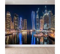 Cities Building Mural Wallpaper 400 x 280 cm (W x H), Skyscraper Night View Wall Mural Photo Wallpaper Bedroom Living Room Decoration Poster, Non-Woven Art Wall Murals 3D Effect Children’s Room