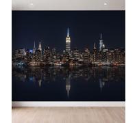 Cities Building Wallpaper Wall Mural Black Blue Modern City Skyline & Skyscrapers Graphic 79" x 55"/200 x 140 cm(WxH) 3D Photo Wallpaper Non-Woven Wall Mural Poster, for Living Room Wall Decor Murals