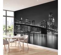 Cities Building Wallpaper Wall Mural Black Modern Bridge Night View Skyline 99" x 69"/250 x 175 cm(WxH) 3D Photo Wallpaper Non-Woven Wall Mural Poster, for Home Office Wall Decor Murals