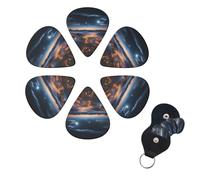 cities night view Guitar Picks 6 Pack 3 Different Thickness Celluloid Guitar Plectrums with Guitar Pick Holder Personalized Guitar Pick for Acoustic Guitar, Electric Guitar, Bass
