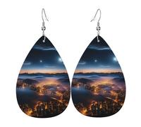 cities night view Leather Earrings Dangle Drop Earring Lightweight Teardrop Earrings Vintage Bohemian Earring for Women Christmas Birthday Gift Fashion Jewelry