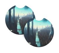 Cities Of The Future Car Coasters, 2-Pack Universal Car Coasters, Waterproof And Non-Slip, #Interior Accessory Pad, 2.7 Inch.