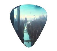 Cities Of The Future Guitar Plectrum Set Of 12, Including 3 Thicknesses Of Plectrums For Acoustic Guitars, &Ukuleles And More.