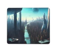 Cities Of The Future Square Mouse Pad With Stitched Edges And Non-Slip Rubber Base For Office Laptops, *7.9 X 9.5 In.