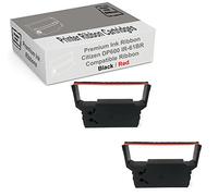 Citizen DP600 Red Black Printer Ribbon 2 PACK CITIZEN IR-61BR CRIR61BR Compatible Ribbons for DP 600 DP 611 DP 612 iDP 3516 iDP 3520 iDP 3531