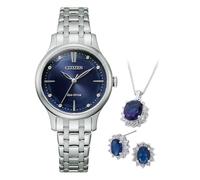 Citizen Eco-Drive Blue Stainless Steel Watch & Jewellery Gift Set