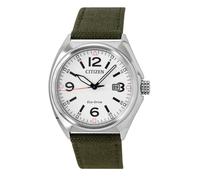 Citizen Eco-Drive Green Nylon Strap White Dial AW1571-09A 100M Men's Watch