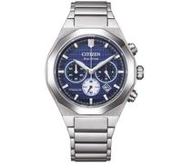 CITIZEN Zenshin Senkei Eco-Drive Solar Super Titanium Chronograph with Titanium Link Strap and Sapphire Crystal, blue