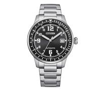Citizen EcoDrive Military men's watch only time black background NJ0190-51E steel case and bracelet