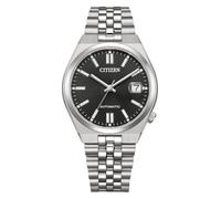 Citizen Men's Analogue Automatic Watch Tsuyosa 60 | Black dial, silver stainless steel strap, viewing back, date magnifying glass, 5 ATM