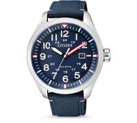 Citizen Men's Analogue Quartz Eco Drive Watch Aviator with Nylon Strap Silver To