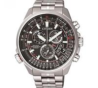 Citizen Men's Chronotime Quartz Watch with Black Dial Analogue Display and Silver Titanium Bracelet, BY0120-54E
