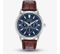 Citizen BU2070-12L Men's Eco-Drive Chronograph Leather Strap Watch, Brown/Blue