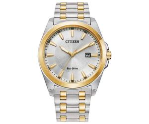 Citizen Men's Eco-Drive Classic Peyton Watch, 3-Hand Date, Sapphire Crystal, Luminous Markers, Silver/Gold Tone Bracelet & White Dial, 9", Peyten Two-Tone Stainless Steel Bracelet None