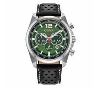 Citizen Men's Eco Drive Green Dial Black Leather Strap Watch