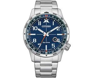 Citizen Men's Eco-Drive Weekender Avion, Silver-Tone Stainless Steel Bracelet Watch, 3 Hand, Date (Model: BM7550-52L)