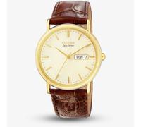 Citizen Mens Stiletto Gold Plated Brown Leather Strap Watch BM8242-08P