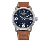 Citizen Men's Strap Watch, Blue, 42MM, BM8479-09L | Eco-Drive Solar Powered, Mineral Crystal, 100M Water Resistant, Brown Leather Strap
