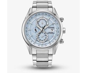 Citizen Mens World Chronograph Silver Tone Blue Dial Watch AT8260-51M