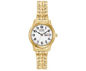 Citizen Women's Bracelet Watch, White, 25MM, EW3152-95A | Eco-Drive Solar Powered, Mineral Crystal, Gold Tone Stainless Steel Expandable Bracelet