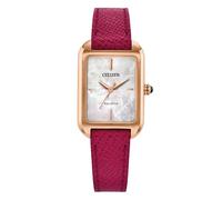 Citizen Women's Classic Watch, Mother-of-Pearl, 35x24MM, EM1193-08D | Eco-Drive Solar Powered, Spherical Mineral Crystal, Pink Leather Strap