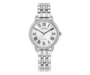 Citizen Women's Classic Watch, White, 29MM, EM1050-56A | Eco-Drive Solar Powered, Mineral Crystal, 50M Water Resistant, Silver Tone Stainless Steel Bracelet