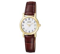Citizen Women's Gold-Tone Brown Leather Strap Watch.