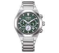 CITIZEN Zenshin Senkei Eco-Drive Solar Super Titanium Chronograph with Titanium Bracelet and Sapphire Glass, green, strappy