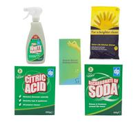 Citric Acid for Cleaning (250g), Bicarbonate of Soda (500g), White Vinegar Spray (500ml), Rubber Gloves (M) Bundled with Glameno Cleaning Tips