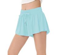 Citridarll Girls Athletic Flowy Shorts with Pockets Butterfly Running Active Workout Sports Elastic Waist Skorts for Kids, 5, 9-12 Years Light Blue